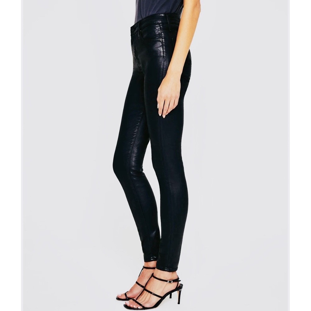 AG Adriano Goldschmied Farrah High Rise Skinny Black‎ Leatherette Jeans 25R